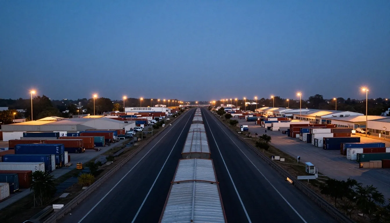 Logistical corridors and urban transport infrastructure at dusk