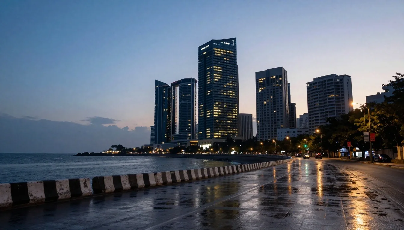 Dusk cityscape across Nariman Point commercial district in Mumbai