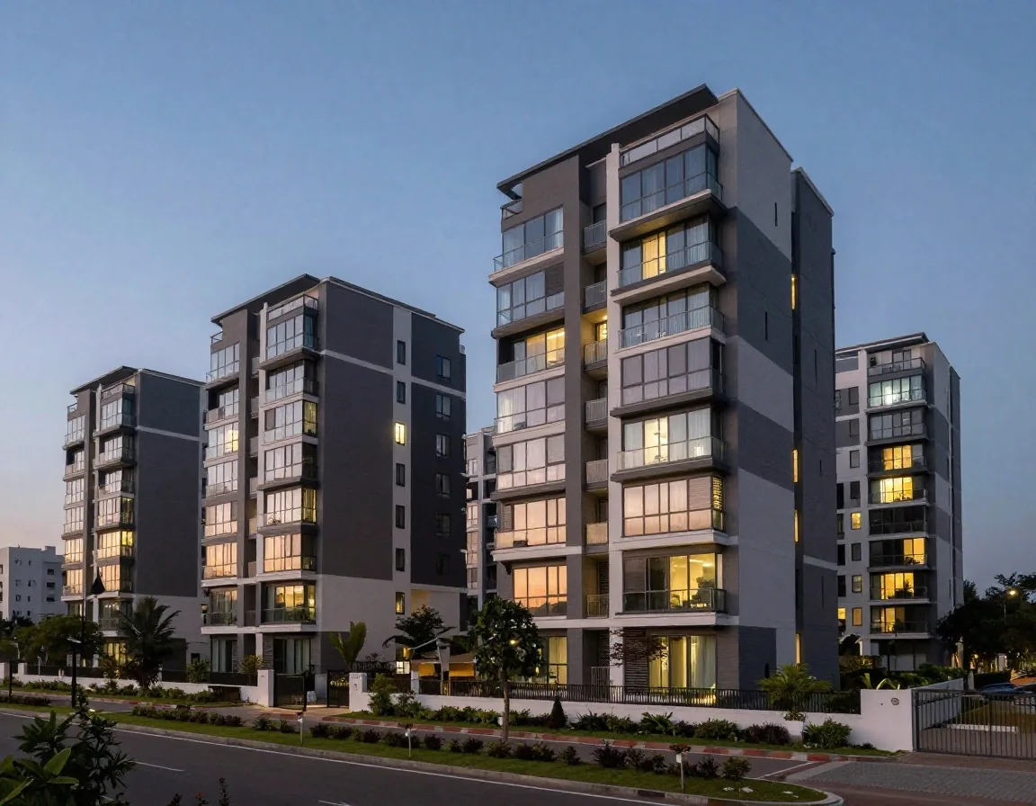 Modern residential apartment blocks in eastern metropolitan tech belt