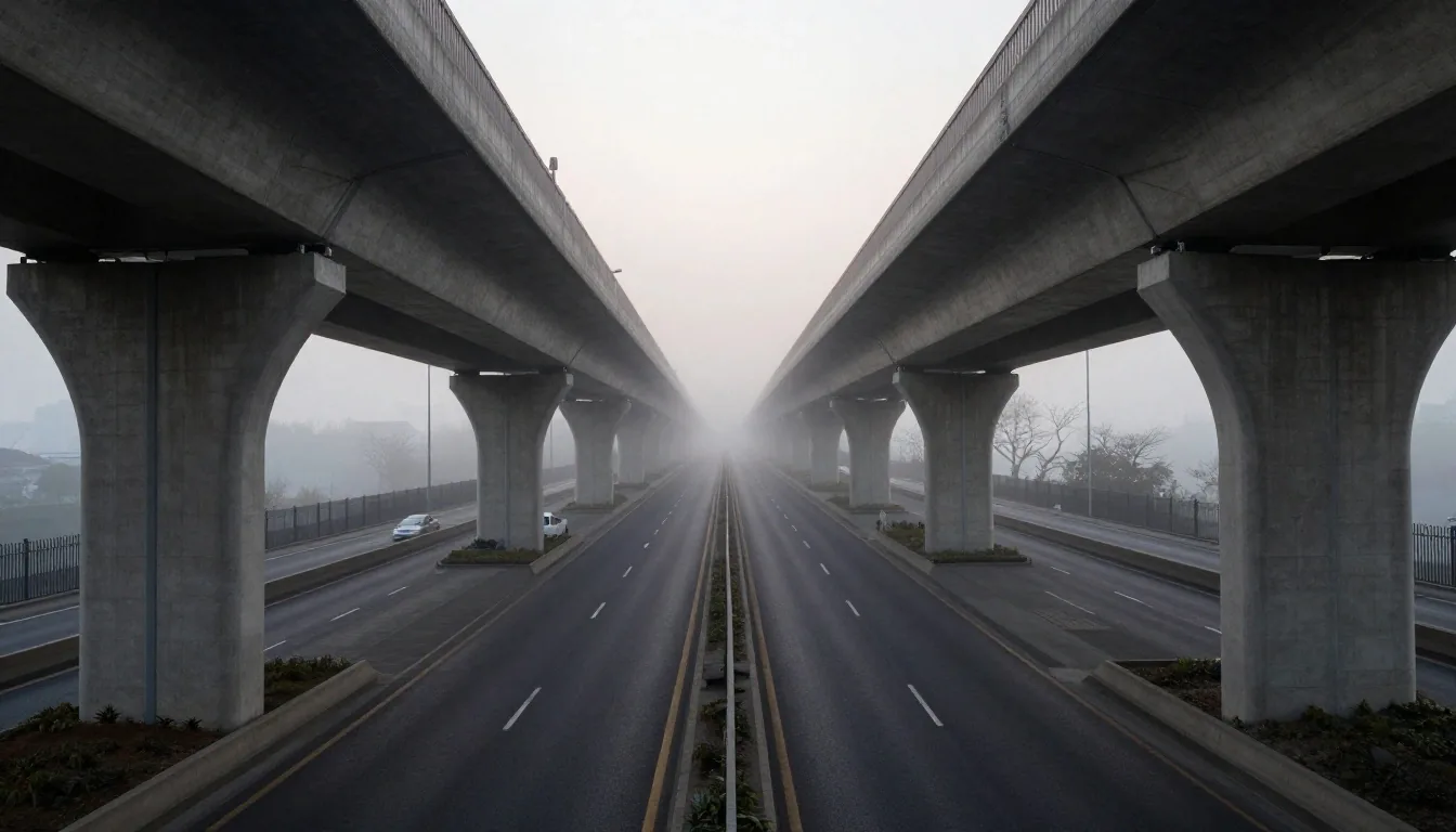 Urban elevated mass transit system crossing metropolitan expressway