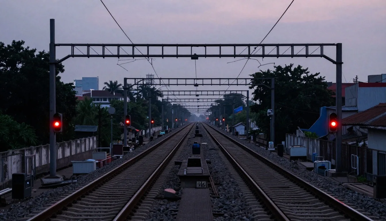 Metropolitan railway transit infrastructure at dusk